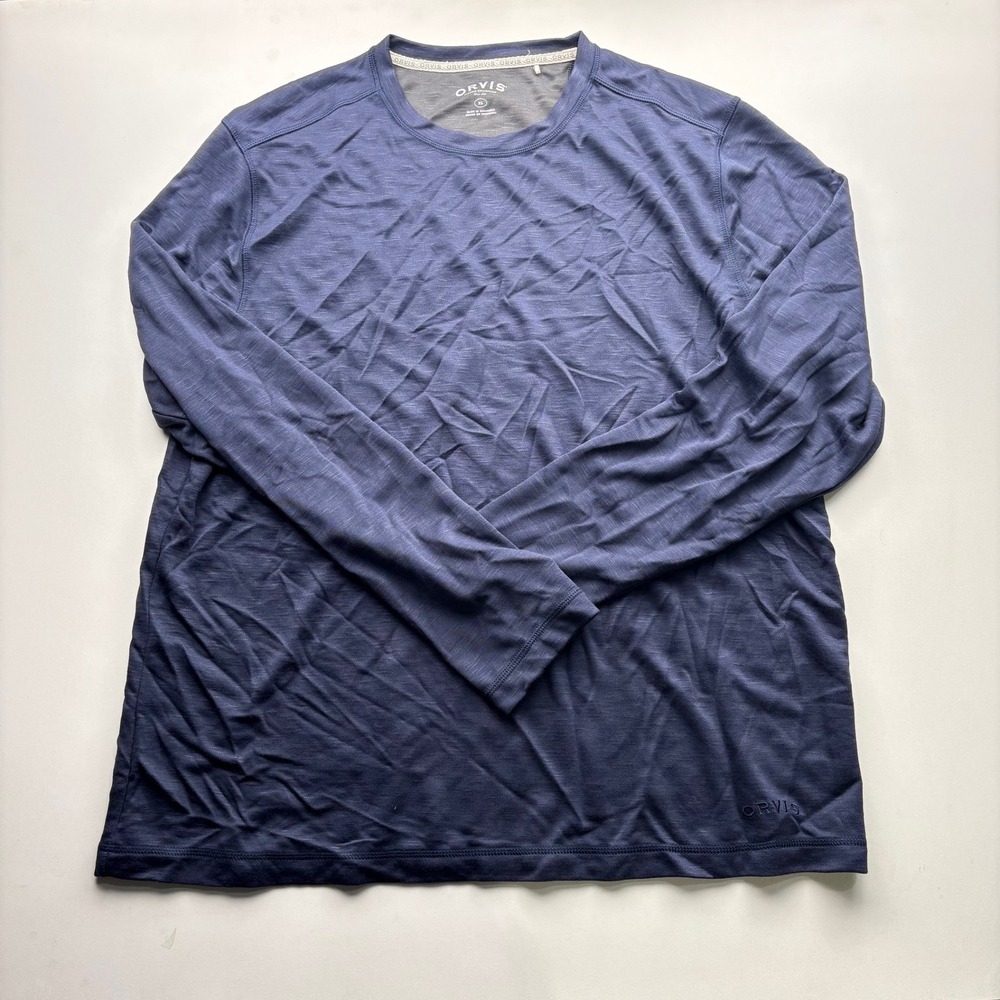 ORVIS Mens XL Long Sleeve Crew Neck T Shirt Blue Heathered XL Classic Collection